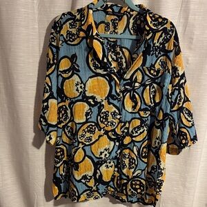 Zara Women's Blue and Yellow Button Down Shirt